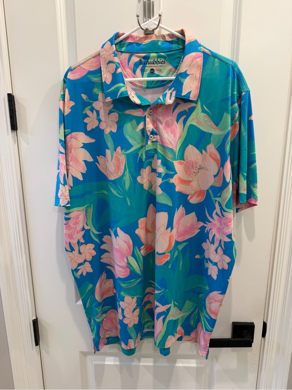 Chubbies Men’s Teal Floral Polo Shirt - Pink Floral Print